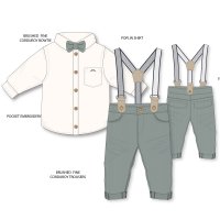 G11531TOD: Boys Shirt With Corduroy Bow Tie & Pant With Braces Outfit (2-4 Years)